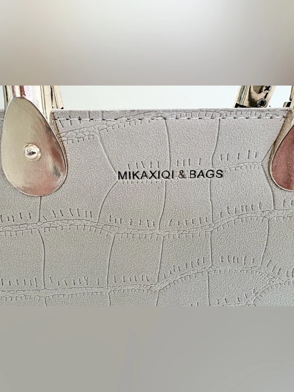 Women’s Cream Croc-Embossed Top-Handle Bag with Removable Strap Zipper Closure